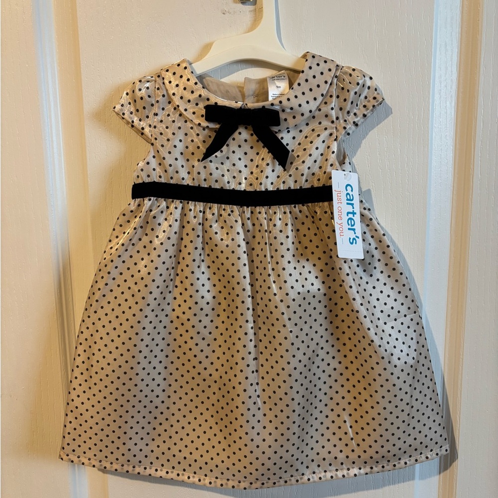 Carter's Cream Pleated Tie Front Dress with Peter Pan Collar